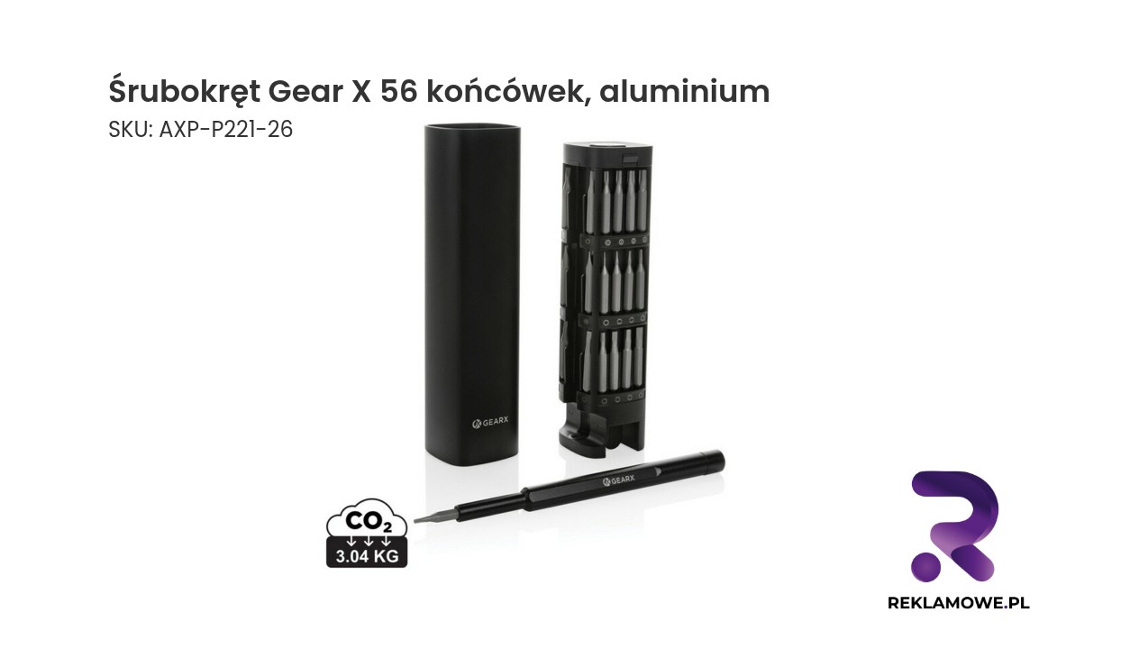 Śrubokręt Gear X, 56 końcówek, aluminium z recyklingu Śrubokręt Gear X z 56 końcówkami wykonanymi z aluminium