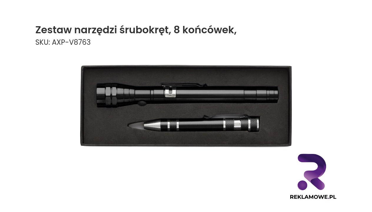 Zestaw narzędzi, śrubokręt, 8 końcówek, teleskopowa latarka 3 LED Zestaw narzędzi śrubokręt z ośmioma końcówkami