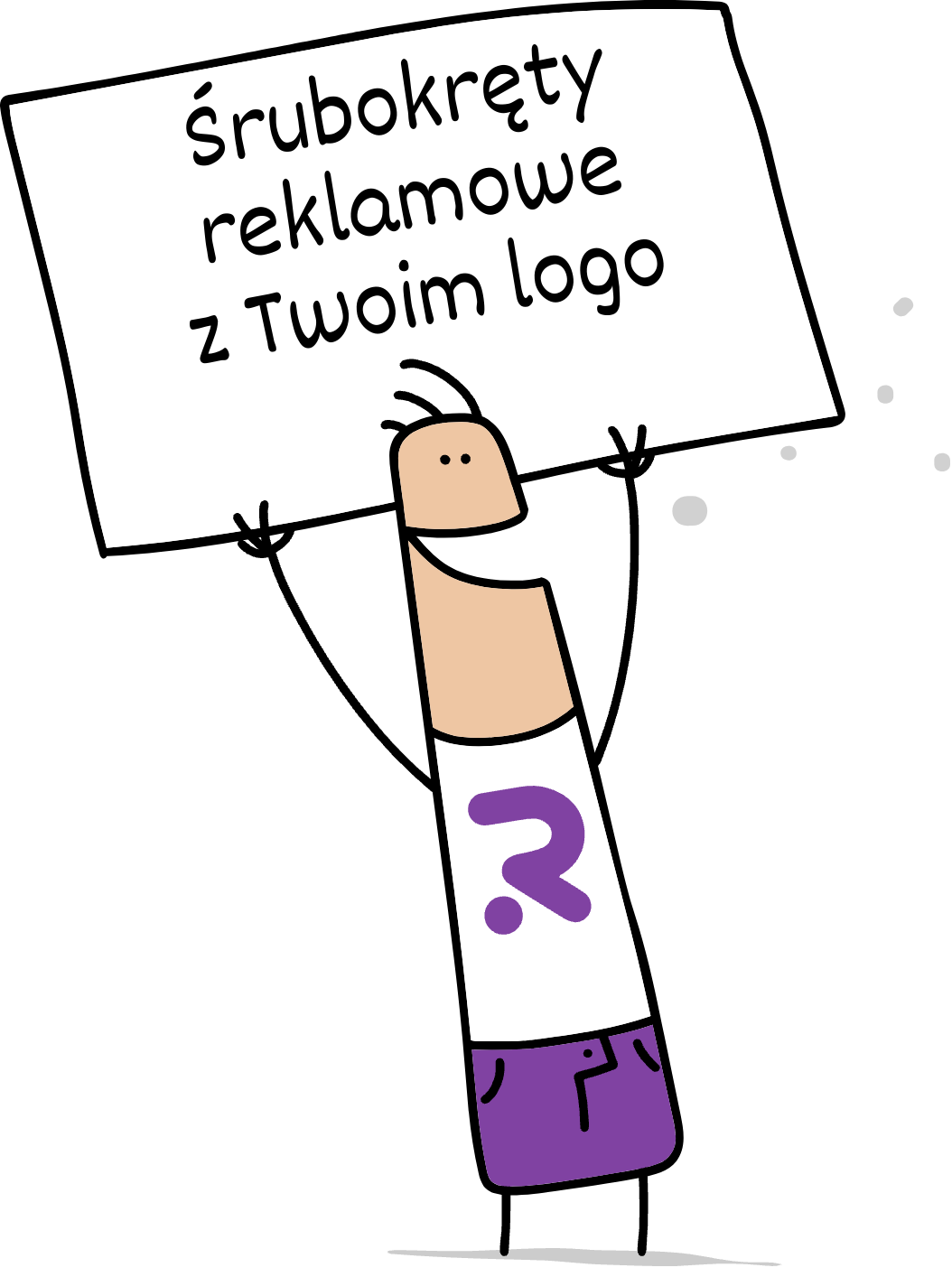 Buddy trzymający napis srubokrety reklamowe z Twoim logo