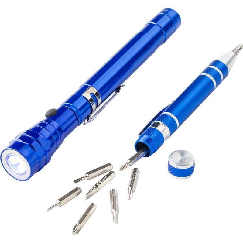 Zestaw narzędzi, śrubokręt, 8 końcówek, teleskopowa latarka 3 LED V8763-03_AAA01