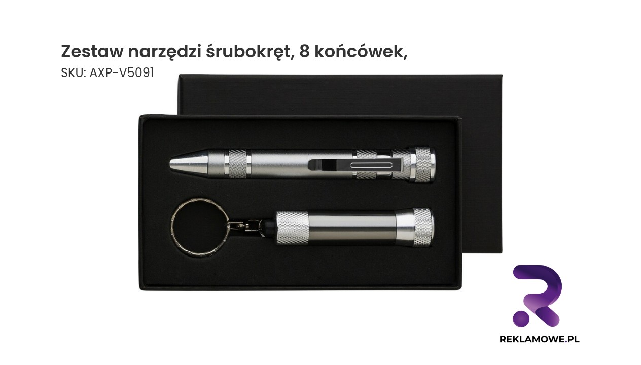 Zestaw narzędzi z śrubokrętem oraz 8 wymiennymi końcówkami